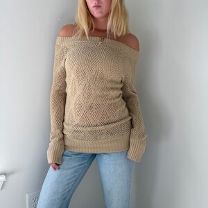 Sweater Project Tan Off Shoulder Knit Sweater Size M